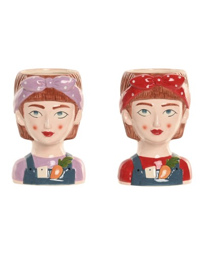 Vaso Home ESPRIT Multicolore Ceramica Città 10 x 9 x 15 cm (2 Unità)