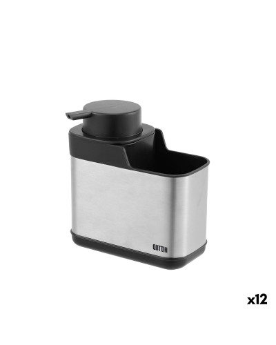 Dispenser di Sapone 2 in 1 per Lavandino Quttin 13,6 x 8 x 14,5 cm Nero Argentato (12 Unità)