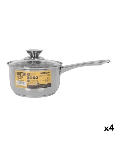 Cazo con Tapa Quttin New neron Plateado Acero Ø 16 cm 2 L 33 x 17,5 x 10 cm (4 Unidades)