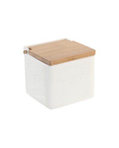 Salzstreuer mit Deckel DKD Home Decor 10,5 x 9 x 9 cm natürlich Porzellan Weiß