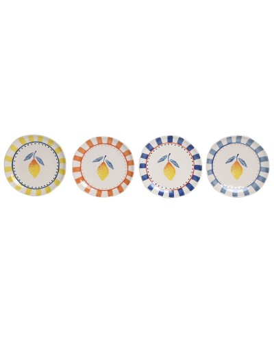Assiette plate Home ESPRIT Jaune Bleu Blanc Orange Grès Citron méditerranéen (4 Unités)