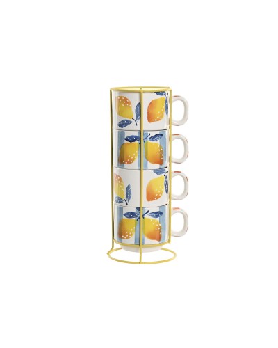 Juego de Tazas de Café Home ESPRIT Amarillo Azul Blanco Naranja Metal Dolomita 260 ml
