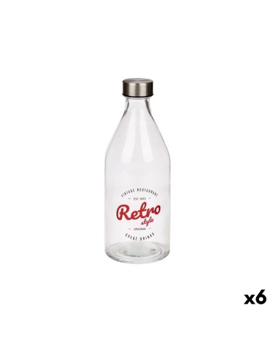 Botella de Cristal Vivalto Retro Transparente Plateado Vidrio Acero 1 L (6 Unidades)