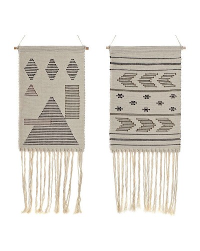 Decoración Colgante DKD Home Decor Étnico Negro Crema Geométrico Boho 46 x 1 x 64 cm (2 Unidades)