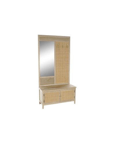 Coat rack with mirror Home ESPRIT Natural Rattan Paolownia wood Mirror 92 x 40 x 181 cm