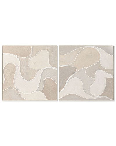 Tela Home ESPRIT Beige Astratto Scandinavo 102 x 4,5 x 102 cm (2 Unità)