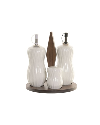Oil and Vinegar Set Home ESPRIT White Dark brown Bamboo Porcelain 17 x 17 x 19 cm