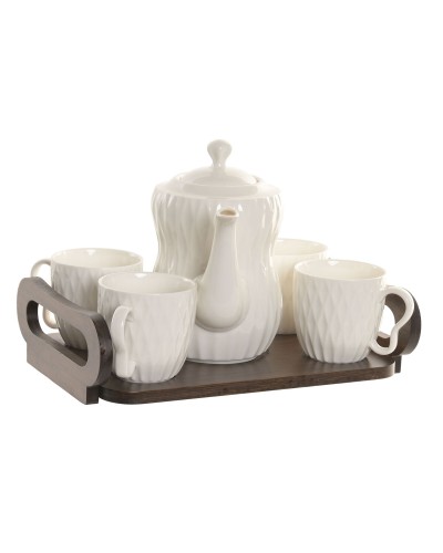 Ensemble de tasses à café Home ESPRIT Blanc Brun foncé Bambou Porcelaine 6 Pièces