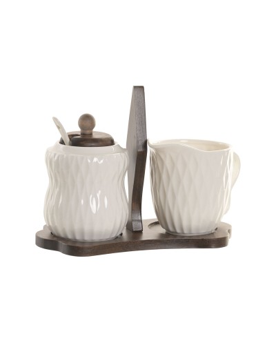 Sucrier Home ESPRIT Blanc Brun foncé Bambou Porcelaine 19,5 X 9 X 15 CM 2 Pièces
