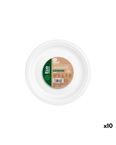 Sarja kierrätettäviä lautasia Maxi Products Valkoinen Sokeriruoko Ø 26 cm 50 Kappaletta (10 osaa)