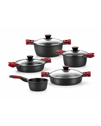 Pan met Glazen Deksel BRA A410524 Ø 24 cm Zwart Rood 2,3 L 300 g