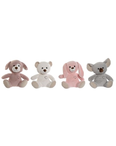 Peluche Home ESPRIT Blanco Marrón Gris Rosa Poliéster Animal 25 x 20 x 28 cm (4 Unidades)
