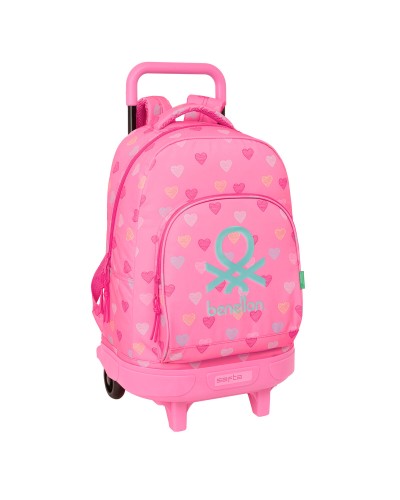 School Rucksack with Wheels Benetton Heart Pink 33 x 45 x 22 cm