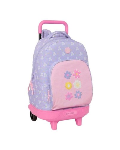 School Rucksack with Wheels Safta Bouquet Pink Lilac 33 x 45 x 22 cm