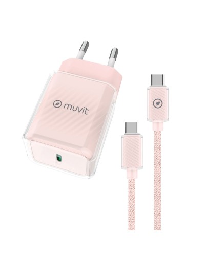 Cargador de Pared + Cable USB-C Muvit for Change  Glass GaN Rosa