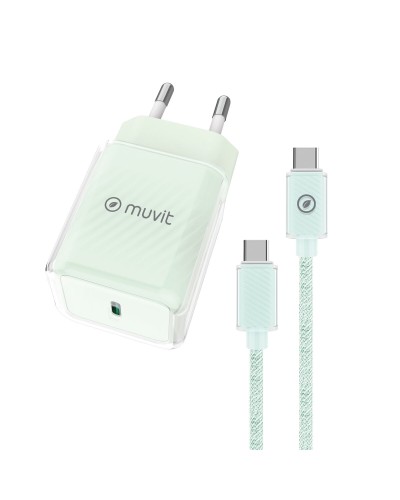 Caricabatterie da Parete + Cavo USB-C Muvit for Change  Glass GaN Verde