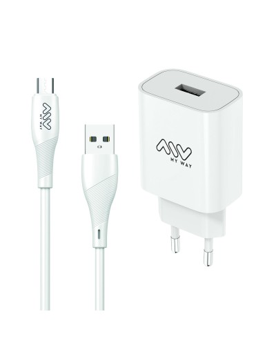 Wandladegerät + USB A zu USB-C-Kabel Myway Weiß 12 W