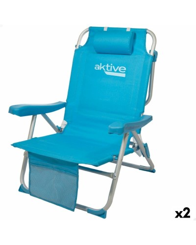 Klapstoel met Hoofdsteun Aktive 49 x 80 x 58 cm Blauw (2 Stuks)