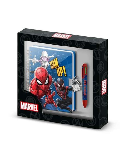 Spiralbundet anteckningsblock med penna Spider-Man Blå 24 x 23 x 2,5 cm A5
