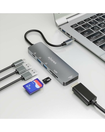 Hub USB Aisens ASUC-6P016-GR Gris Multicouleur