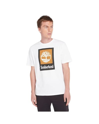 T-shirt med kortärm Herr Timberland Stack Logo Colored Vit