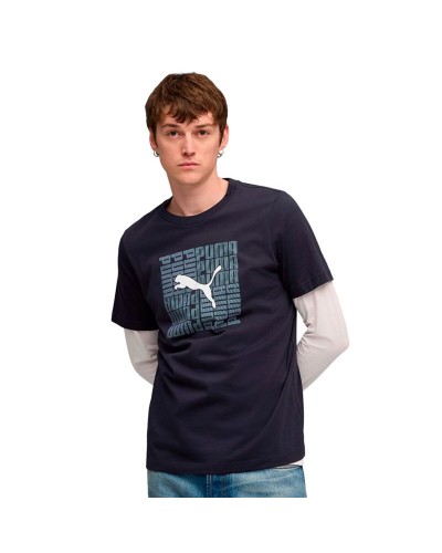 Heren-T-Shirt met Korte Mouwen Puma Graphic Box Marineblauw