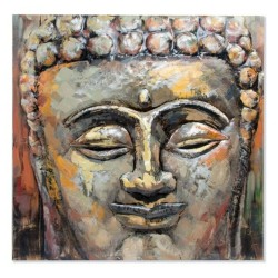Metal and Wood Picture DKD Home Decor with Oriental Buddha Motif (80x80x7 cm)
