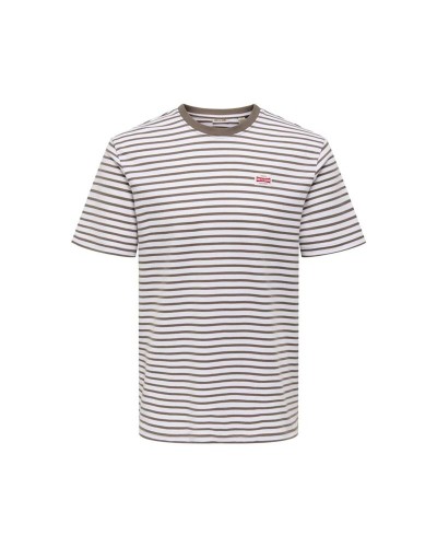 Miesten T-paita Only & Sons Onsdawson Reg Stripe Vaaleanruskea