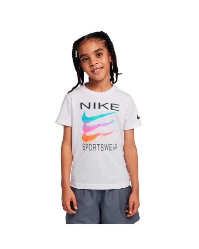 Maglia a Maniche Corte per Bambini Nike Sportswear Swoosh Bianco