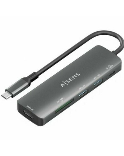 USB-HUB Aisens USB-C DOCK 6 EN 1 GRIS Grå 100 W