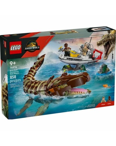 Set di Costruzioni Lego 76974 Jurassic World : Brick-Built Mosasaurus Boat Mission 858 Pezzi