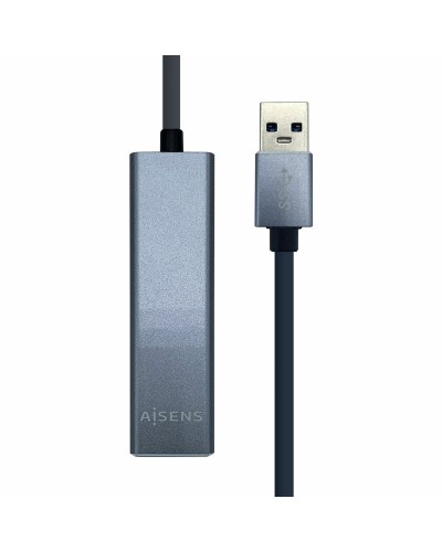 Hub USB Aisens Conversor USB 3.0 a ethernet gigabit 10/100/1000 Mbps + Hub 3 x USB 3.0, Gris, 15 cm