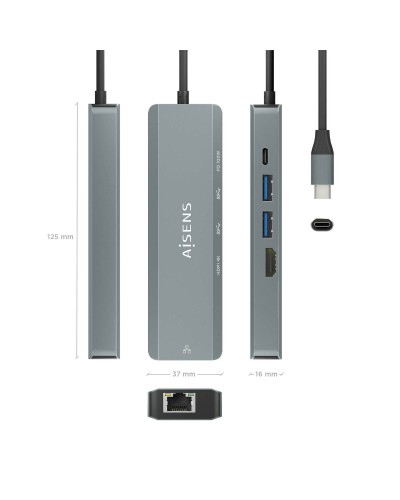 USB-HUB Aisens ASUC-5P011-GR Grå