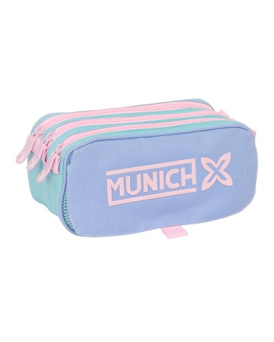 Pennenetui met 3 vakken Munich Mellow Blauw Roze Hemelsblauw 21,5 x 10 x 8 cm
