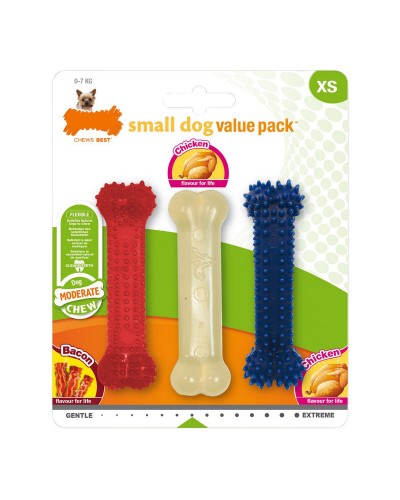 Koiran purulelu Nylabone Value Pack Bacon Koko S Kana Kestomuovi (3 pcs)