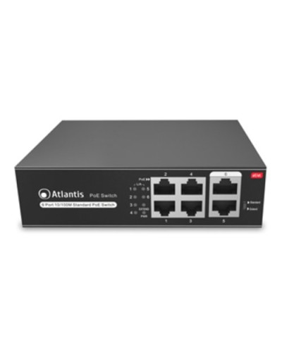 ATLANTIS SWITCH PoE A02-F6P4-65W 6-Port 10/100Mbps (4 PoE up to 60W, 65W total) with Wall Mount Kit