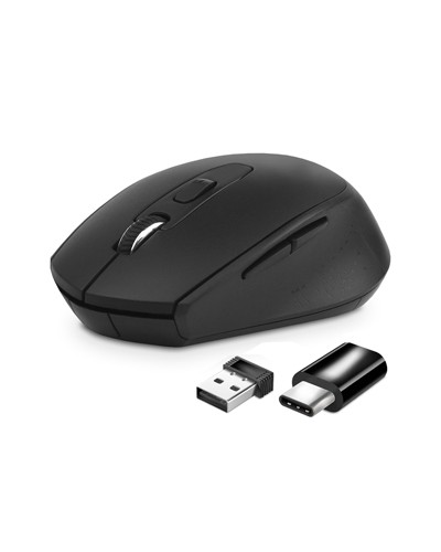 ATLANTIS P009-M7030-G WIRELESS USB-C Optical Mouse 4 Buttons 800/1200/1600 dpi 2x Mini Nano USB+USB-C Receiver Black
