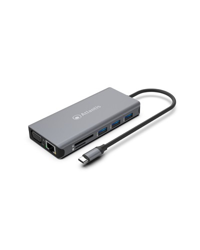 MINI DOCKING ATLANTIS A04-TC_DK46 IN: 1xUSB-C OUT: 1xHDMI 4K@60Hz 1xGbitLan 1xVGA FHD@60Hz 3xUSB3.0 2xUSB-C(1xPD) 1xSDTF 1x3.5m