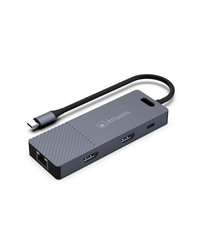 MINI DOCKING ATLANTIS A04-TC_DK48 IN: 1xUSB-C OUT: 2xHDMI 4K@30Hz single/FHD@60Hz dual-triple 1xGbitLan 3xUSB3.0 1xUSB-C(PD)