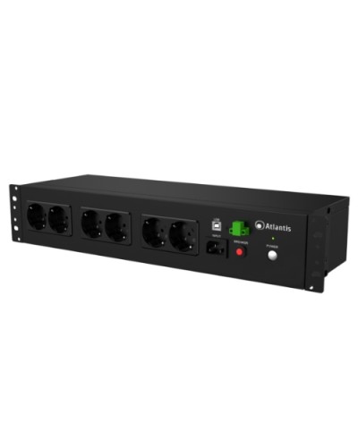 ATLANTIS A03-PDU1000-RC 800VA (480W) Off-Line UPS for Short 19" Racks with 12V 9Ah Battery & 8 Schuko Backup Outlets