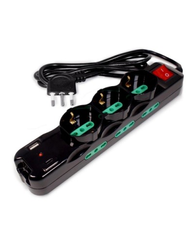 MULTIPRESA TECNOWARE 9 POSTI Salvaspazio: 3POSTI Schuko/Italia bipas10/16A+6POSTI TIPO Italia10/16A+1P USB-A 1P USB-C FMP9IIGUSB