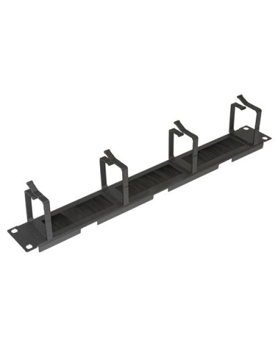 19" Rack Cable Management Rail 1U 4 Rings with Cable Pass-Through and Dust Brush Black Metal LKCOPB