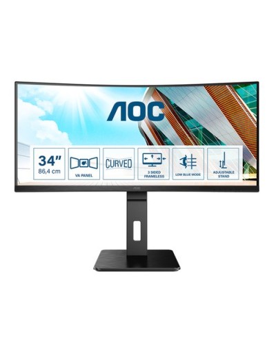 AOC 34" LED Curved Monitor CU34P2A VA 3440x1440 1ms 300cd/m² 50M:1 2x3W Speakers Height Adj. 2HDMI DP