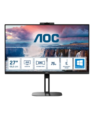 AOC 27" LED Monitor Q27V5CW/BK IPS QHD 2560x1440 4ms Webcam Pivot USB-C Docking