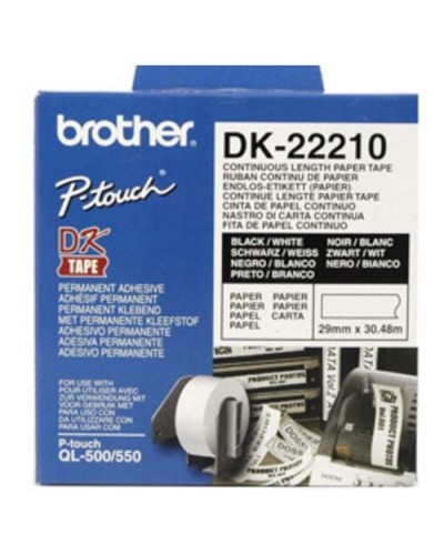 BROTHER DK-22210 Adhesive Black on White Tape 29mm x 30.48m for QL-500 QL-550 QL-560VP QL-570 QL-700 QL-710W QL-800 QL-810W