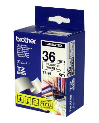BROTHER TZ261 Laminated Tape 36mm Black on White
