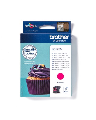 BROTHER LC-123M Magenta Ink Cartridge 600 Page Yield - Compatible with MFCJ44/J45/J46/J47/J470 DCP-J552DW MFC-J650DW/6920DW/J652