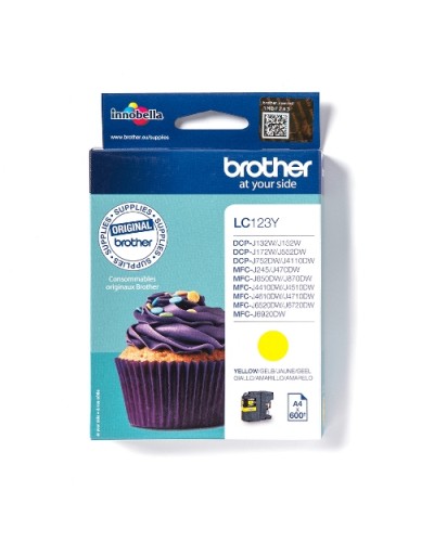 BROTHER LC-123Y Yellow Ink Cartridge 600 Page Yield - MFCJ44/J45/J46/J47/J470 DCP-J552DW MFC-J650DW MFC-6920DW/J6520DW DCP-J132/