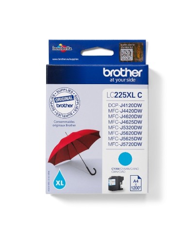 BROTHER LC-225XLC Cyan Ink Cartridge - 1200 Pages - Compatible with MFC-J5320DW, MFC-J5620DW, MFC-J5720DW, MFC-J4620DW