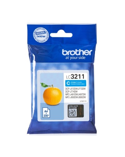 BROTHER LC-3211C Cyan Ink Cartridge - 200 Page Yield - Compatible with DCP-J572DW, MFC-J491DW, MFC-J890DW